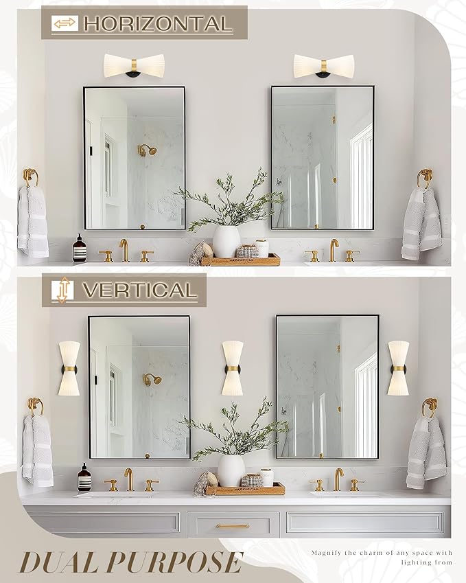 Wall Sconces Set of Two, HWH 14.3 Inch Black and Gold Bathroom Sconces - Image 3