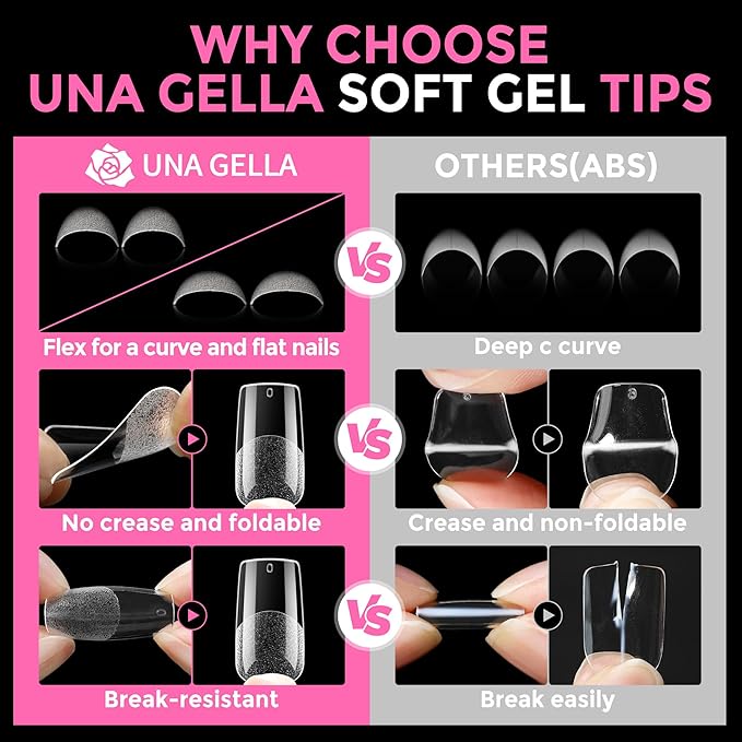 UNA GELLA Medium Square Nail Tips: 216pcs Square Press on Nails Pre-shape Clear - Image 7