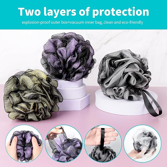 BCKENEY Bath Loofah Shower Sponge Body Back Scrubber Soft Mesh Shower Puffs - Image 4