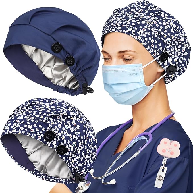 2 Pack Satin Lined Bouffant Scrub Caps - Image 4