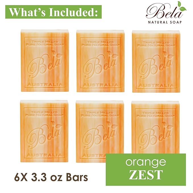 BELA Orange Zest Soap Bars 3.3 OZ Pack of 6, French Triple Milled Bar Soap - Image 2