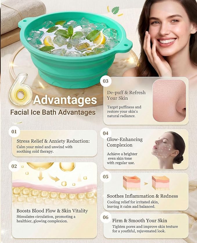 Face Ice Bath Bowl with Built-in Ice Tray, Foldable Silicone Face Bowl - Image 6
