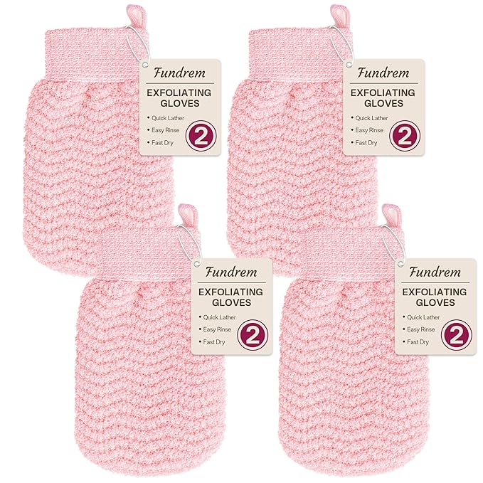Exfoliating Gloves 2 Pack, Wave Texture Exfoliating Mitt by FUNDREM