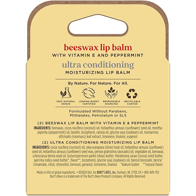 Burt's Bees Lip Balm Beeswax and Ultra Conditioning Lip Balm Pack, Hydrating - Image 11