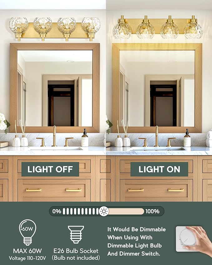 Bathroom Light Fixtures Over Mirror, 4-Light Modern Sconces Wall Lighting - Image 6