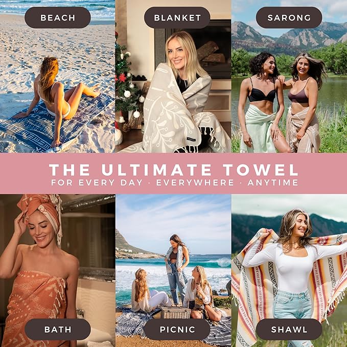 FESHKA Sand Free Turkish Beach Towel Quick Dry Bath Towel, Oversized Beach - Image 3