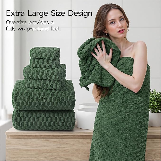 REDKISS Olive Green Microfiber Towels Set of 6-35x70 Inches Oversized Bath - Image 7