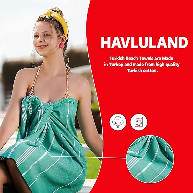 HAVLULAND Turkish Beach Towel Oversized 40"x 72" 100% Turkish Cotton, Sand Free - Image 2