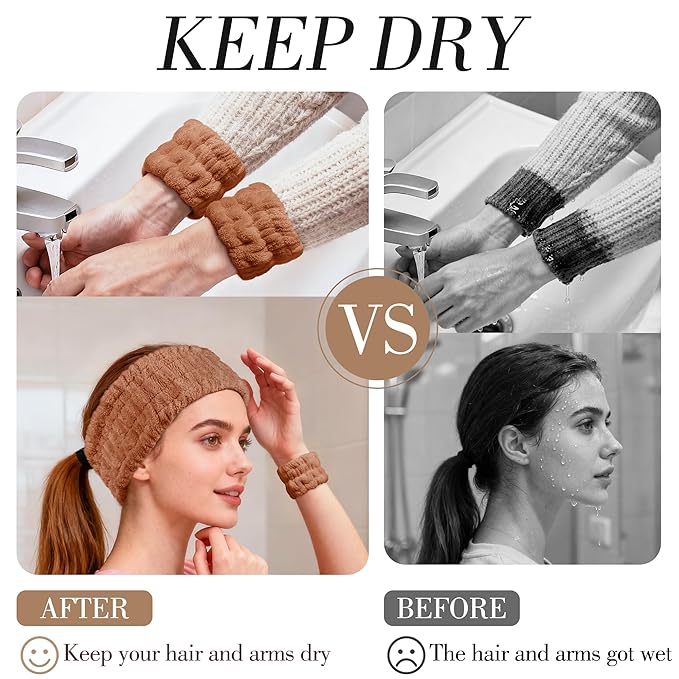 DiyJibb 9 Pcs Spa Headband for Washing Face, Skincare Headband and Wristband Set - Image 5