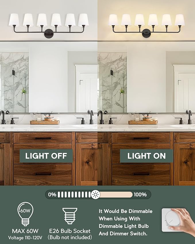 Bathroom Light Fixtures, 42 Inch Matte Black Vanity Lights - Image 6