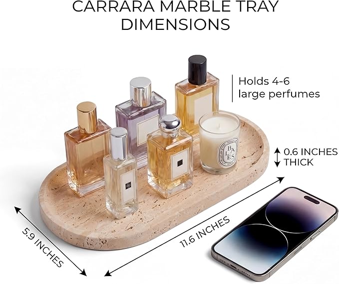 YKAJO Oval Real Marble Tray for Bathroom Kitchen Counter Stone Decorative - Image 3