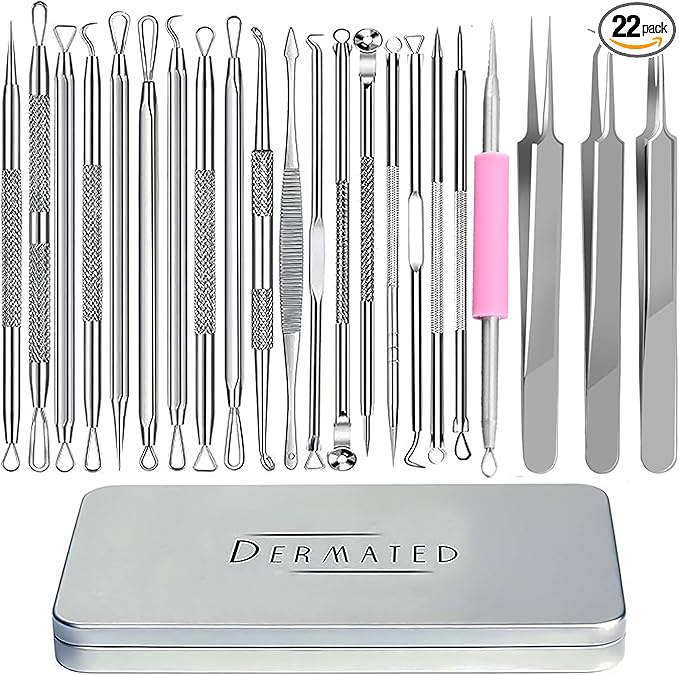 22 Pcs Pimple Popper Tool Kit 410 Stainless Steel Blackhead Remover Tools by Dermated