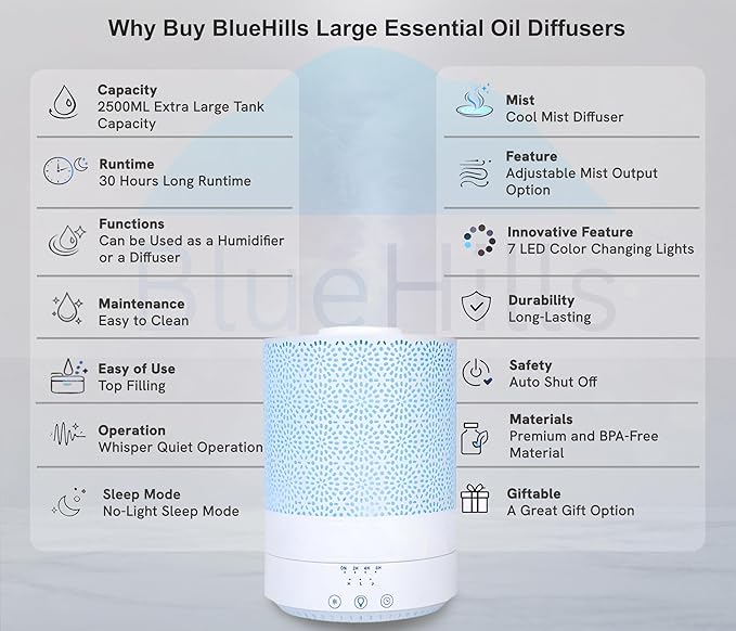 BlueHills 2500 ML XL Essential Oil Diffuser Aroma Humidifier - Image 2