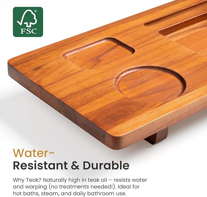 Premium Teak Bathtub Tray for Freestanding Baths - Image 4