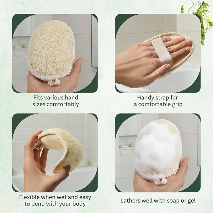 SAMEBUTECO 4 Pack Natural Loofah Exfoliating Body Scrubber Pads, Large Size - Image 4