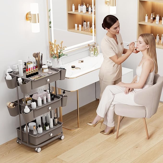 3 Tier Drawer Beauty Cart with 12 Movable Storage Organizer, Thickened ABS & - Image 6