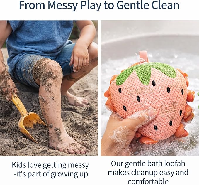 Kids Loofah, Cute Octopus & Bear Bath Sponge, Double-Layer Soft Mesh Loofah - Image 7