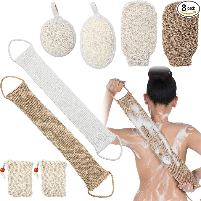 Geelin 8 Pack Natural Loofah Exfoliating Body Scrubber Set Shower Bath Glove by Geelin