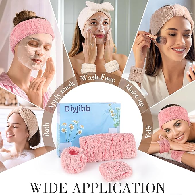 DiyJibb 9 Pcs Spa Headband for Washing Face, Skincare Headband and Wristband Set - Image 4