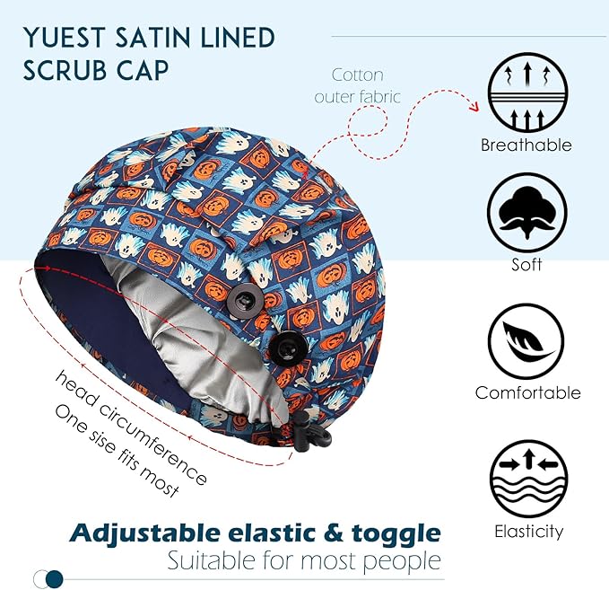 2 Pack Satin Lined Bouffant Scrub Caps - Image 2