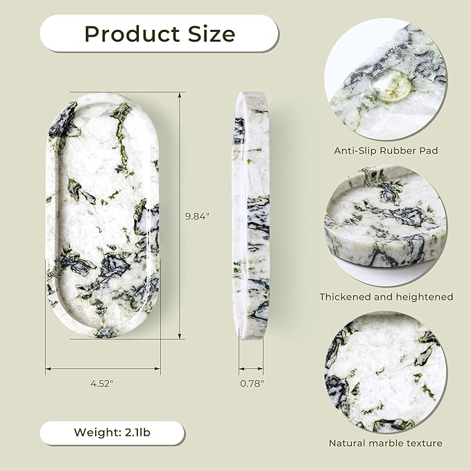 WORHE Natural Marble Vanity Tray Luxury Oval Stone Trays - Image 3