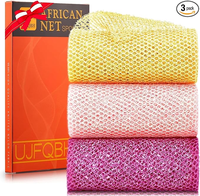 3 Piece Bright Style African exfoliating net Exfoliating Shower Set Long Bath by BuyNow