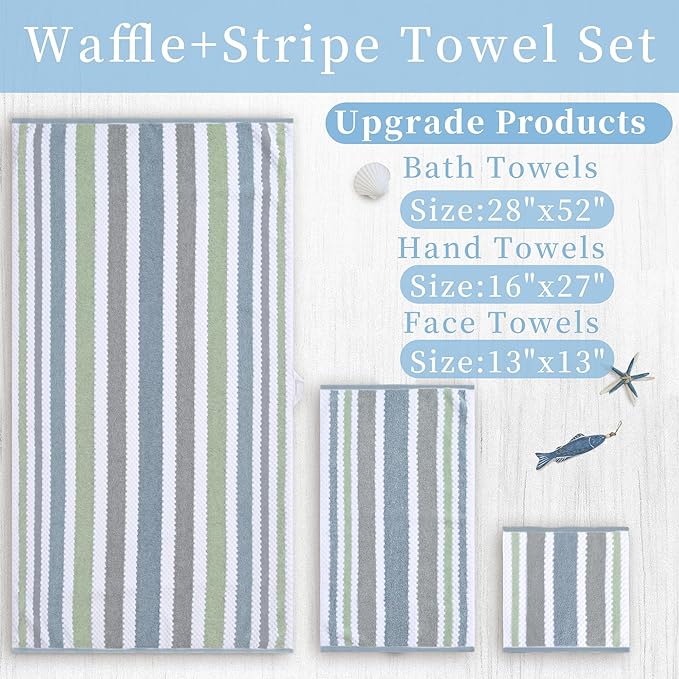 Waffle Washcloths for Bathroom, Striped Wash Cloths 6 Pack 13"x13" - Image 3