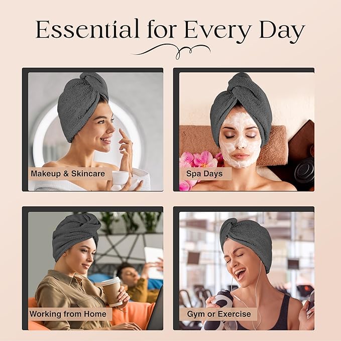 Lili&James 100% Cotton Hair Towel Wrap Quick Dry Super Absorbent Turban Head - Image 7