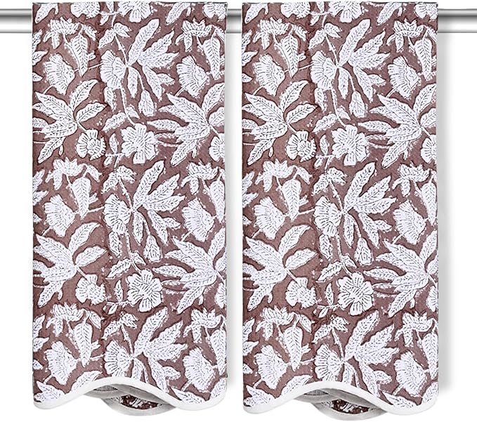 Ridhi Block Print Oak Brown Cotton Spa/Beach Towel 27"x54" Set of 2 Handmade by Ridhi