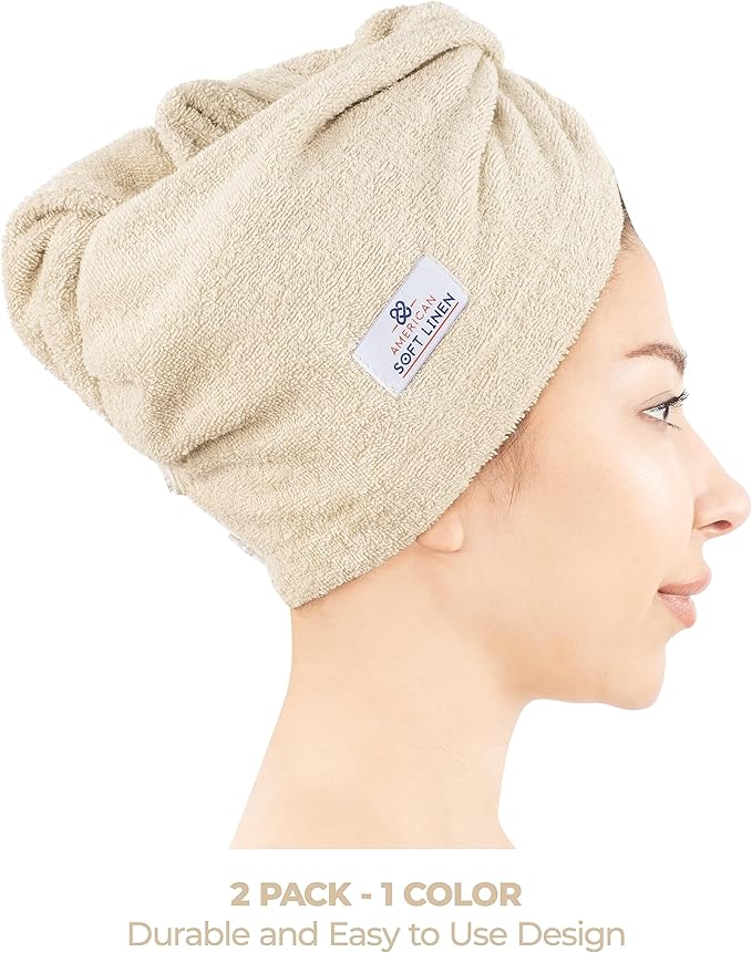 American Soft Linen 100% Cotton Hair Towels - Image 2