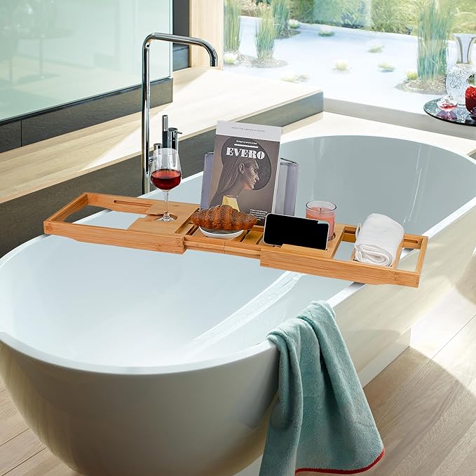 Utoplike Bamboo Bathtub Caddy Tray Bath Tray - Image 6
