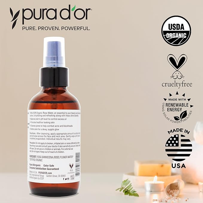 PURA D'OR 4 Oz Organic Rose Water Toner - Image 6