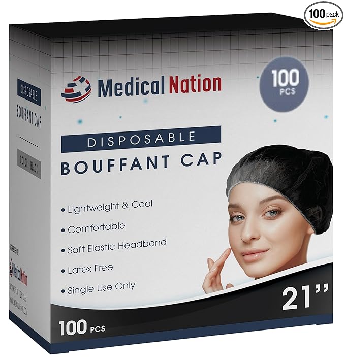 Medical Nation 21" Hair Net Disposable Bouffant Caps |Pack of 100, Non-Pleated by MEDICALNATION