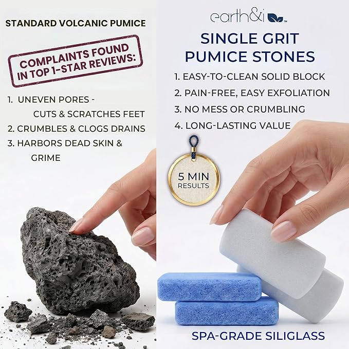 Earth & I Pumice Stone for Feet – 6-Pack Callus Remover Set | 3 Coarse + 3 Fine - Image 4