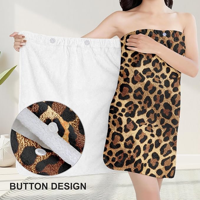 Absorbent Leopard Print Bath Towel Wrap Set - Image 5