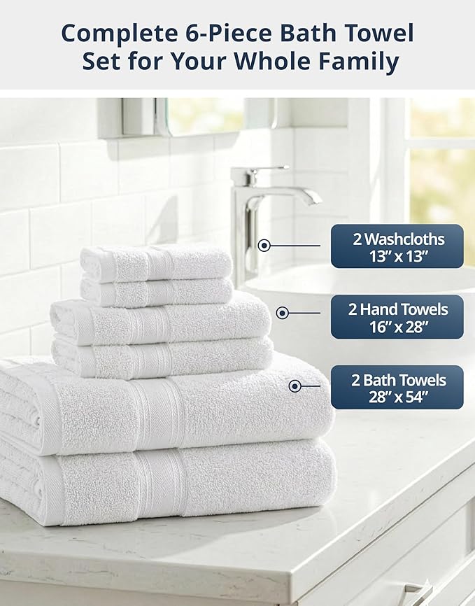 LANE LINEN Bath Towels Set of 6 – 100% Cotton, Zero Twist, 2 Large Bath Towel - Image 4