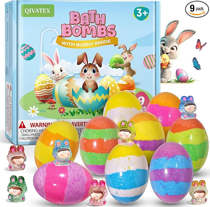 Qivatex Bath Bombs with Toys Inside, Easter Basket Stuffers, Natural & Organic by Qivatex