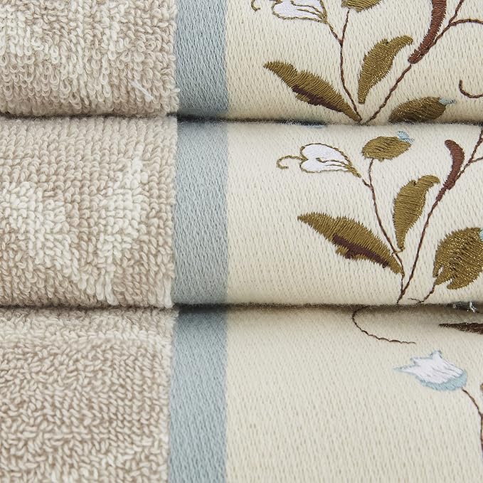 Madison Park Serene 100% Cotton Bath Towel Set Luxurious Floral Decorative - Image 7