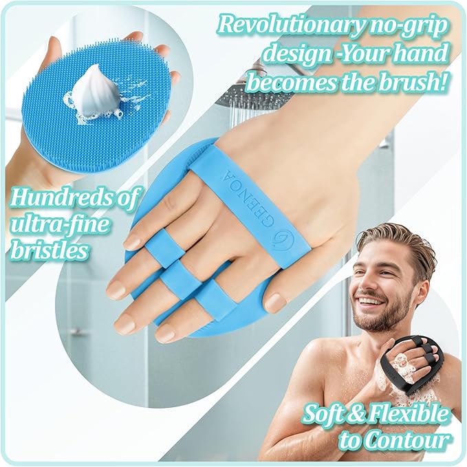 Silicone Back Scrubber & Bath Glove Set 2PCS, 13.4'' Gentle Shower Back Scrubber - Image 5