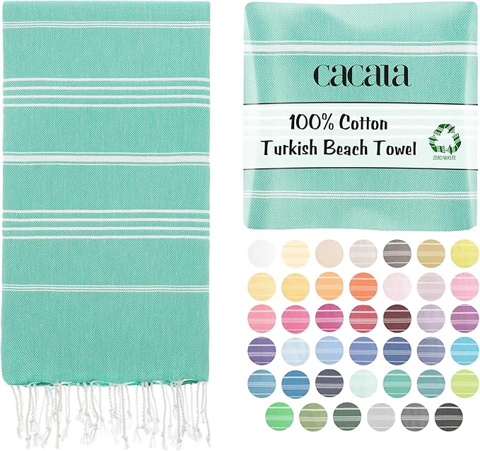 Cacala Lightweight and Thin Turkish Beach Towel 100% Cotton Sand-Free and by CACALA