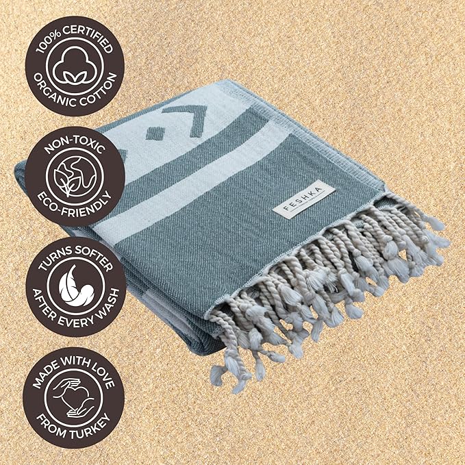 FESHKA Sand Free Turkish Beach Towel Quick Dry Bath Towel, Oversized Beach - Image 4