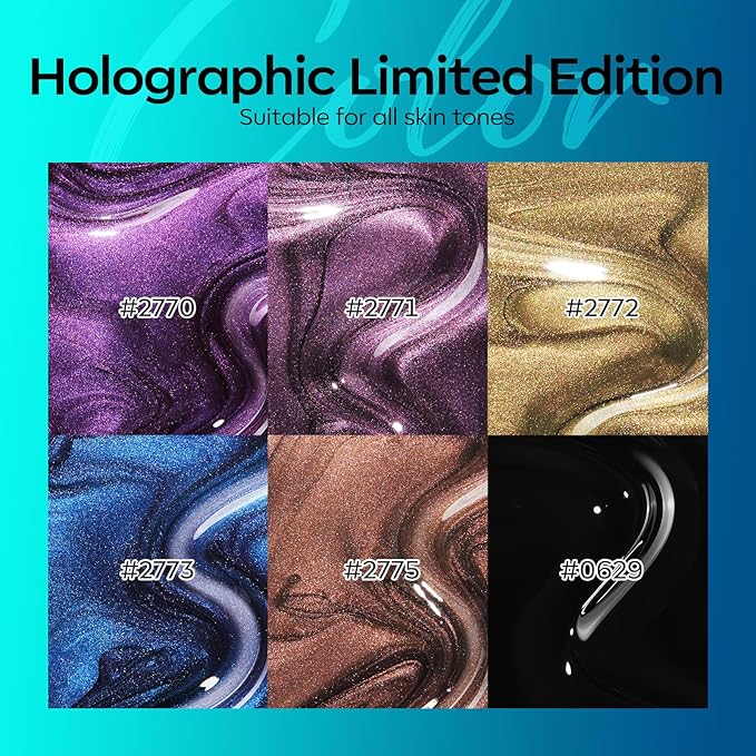 modelones Cat Eye Gel Nail Polish Set, 6 Colors Holographic Colorful Rainbow - Image 6