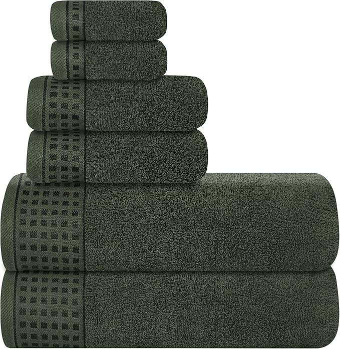GLAMBURG 100% Cotton Ultra Soft 6 Pack Towel Set, Contains 2 Bath Towels 28x55 by GLAMBURG