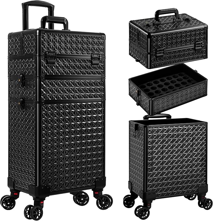 3 in 1 Rolling Makeup Train Case Professional Large Cosmetic Trolley by Unknown