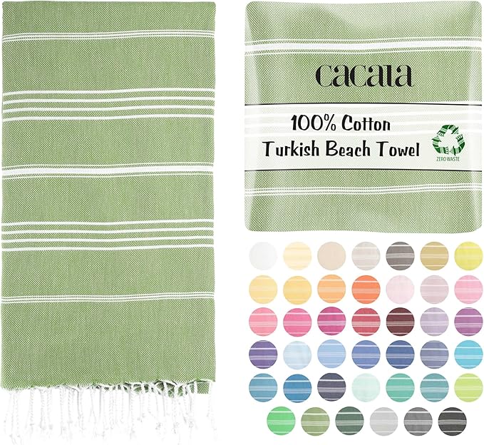 Cacala Lightweight and Thin Turkish Beach Towel 100% Cotton Sand-Free and by Cacala