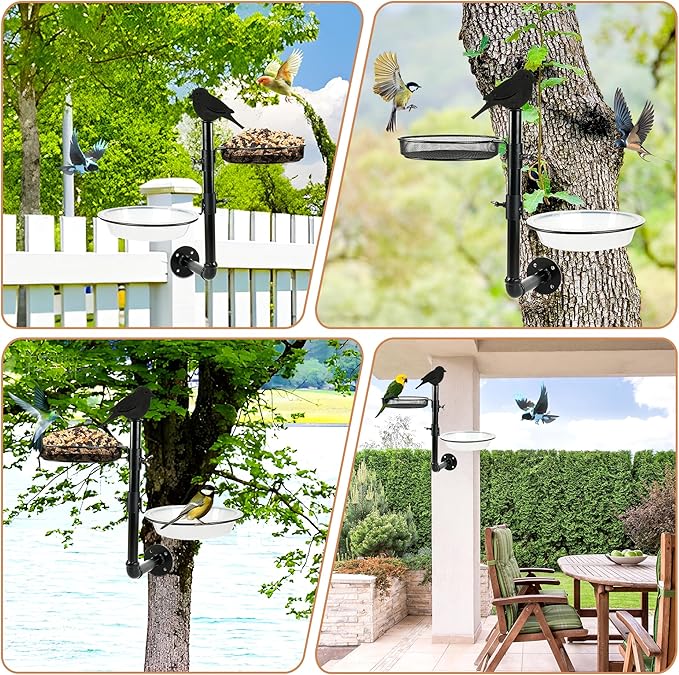 Wall-Mounted Bird Feeder with Metal Seed Tray and 2 Bath Bowls - Image 2