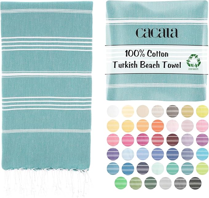 Cacala Lightweight and Thin Turkish Beach Towel 100% Cotton Sand-Free and by CACALA