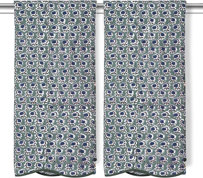 Ridhi Block Print Basil Green Cotton Spa/Beach Towel 27"x54" Set of 2 Handmade by Ridhi