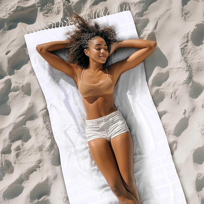 Cacala Lightweight and Thin Turkish Beach Towel 100% Cotton Sand-Free and - Image 2