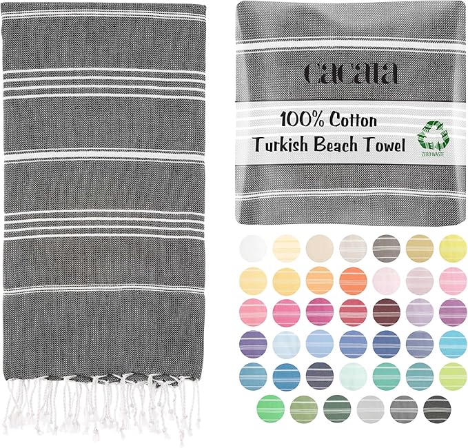 Cacala Lightweight and Thin Turkish Beach Towel 100% Cotton Sand-Free and by Cacala